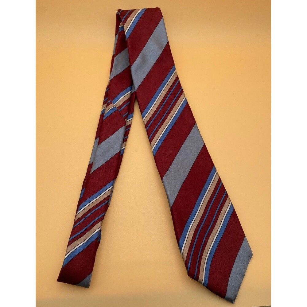 Vintage Lanvin Paris Men's Silk Necktie Red Blue Striped Silk Made In Italy